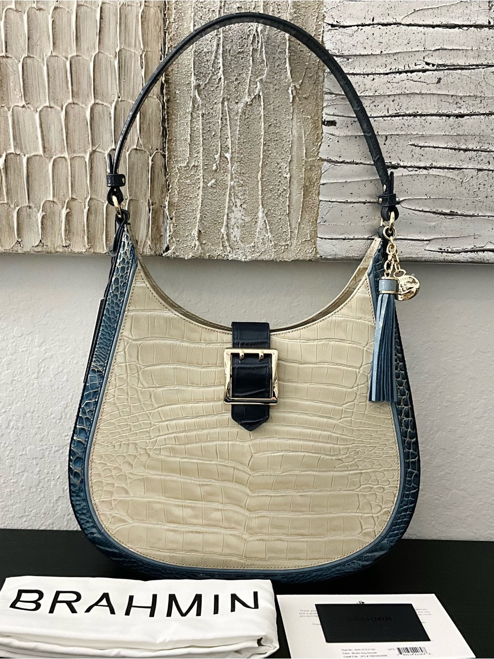 Brahmin Fallon MINDFUL GREY ACOUSTIC Multi Leather Shoulder Bag NWT